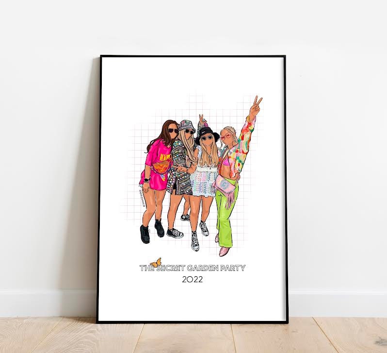 Secret Garden Party Print | Personalised Festival Drawing | Birthday Print | Personalised Illustration | Fashion Drawing | MyBestMoments